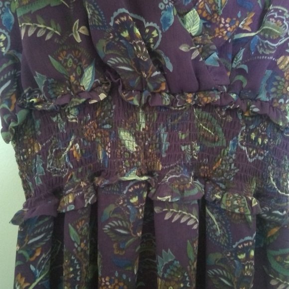 NWOT Purple Paisley Ruffle Boho Fit & Flare Mini Medium Tiered Dress - Picture 5 of 12